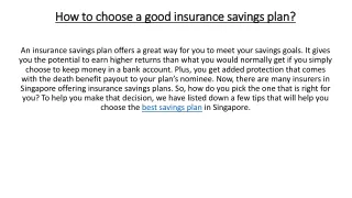 How to choose a good insurance savings plan
