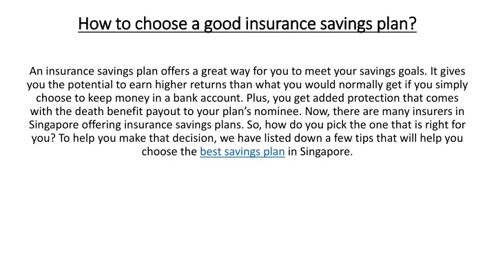 how to choose a good insurance savings plan