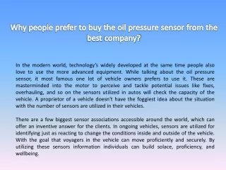 Why people prefer to buy the oil pressure sensor from the best company?