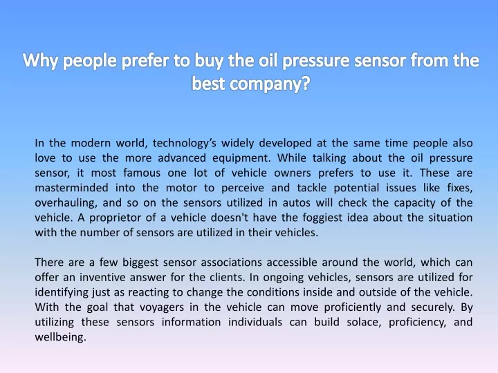 why people prefer to buy the oil pressure sensor
