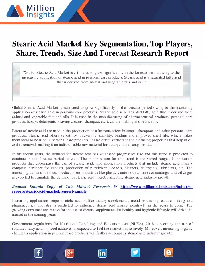stearic acid market key segmentation top players