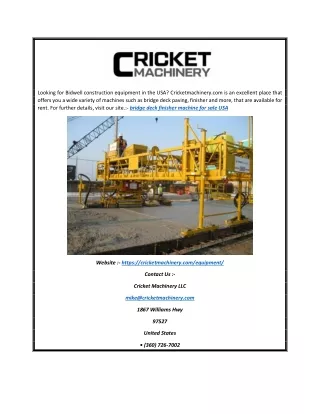 Bridge Deck Finisher Machine for Sale USA | Cricketmachinery.com