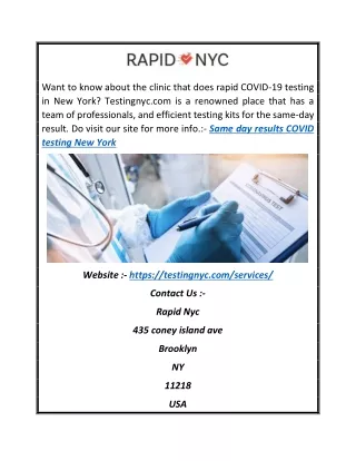 Same Day Results Covid Testing New York | Testingnyc.com