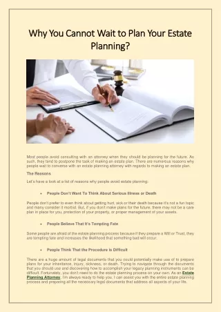 why you cannot wait to plan your estate