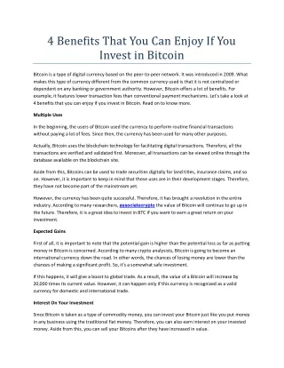 4 benefits that you can enjoy if you invest