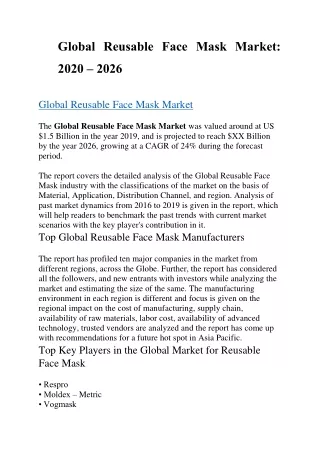 global reusable face mask market