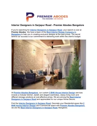 Interior Designers in Sarjapur Road - Premier Abodes Bangalore