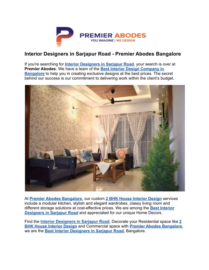 interior designers in sarjapur road premier
