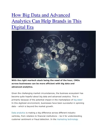 how big data and advanced analytics can help