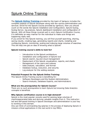Splunk Certification Training Course Online