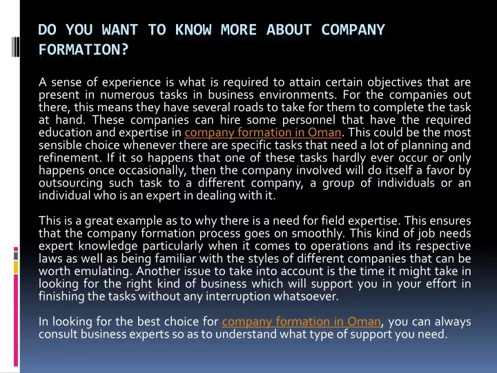 do you want to know more about company formation