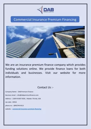 Commercial Insurance Premium Financing