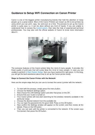guidance to setup wifi connection on canon printer