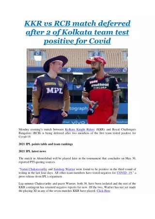 kkr vs rcb match deferred after 2 of kolkata team