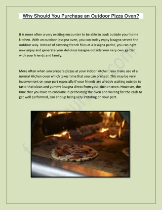 Why Should You Purchase an Outdoor Pizza Oven