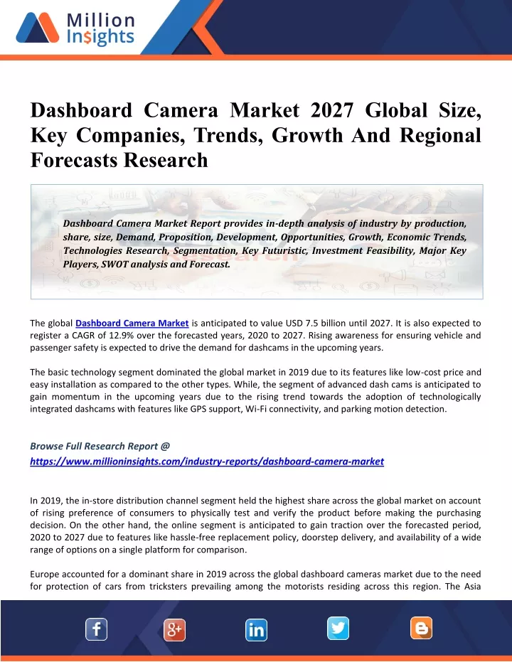 dashboard camera market 2027 global size
