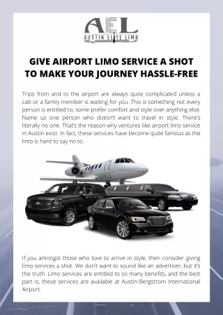 Give Airport Limo Service a Shot to Make Your Journey Hassle-Free