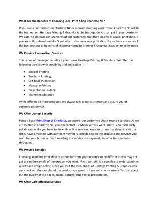 What Are the Benefits of Choosing Local Print Shop Charlotte NC