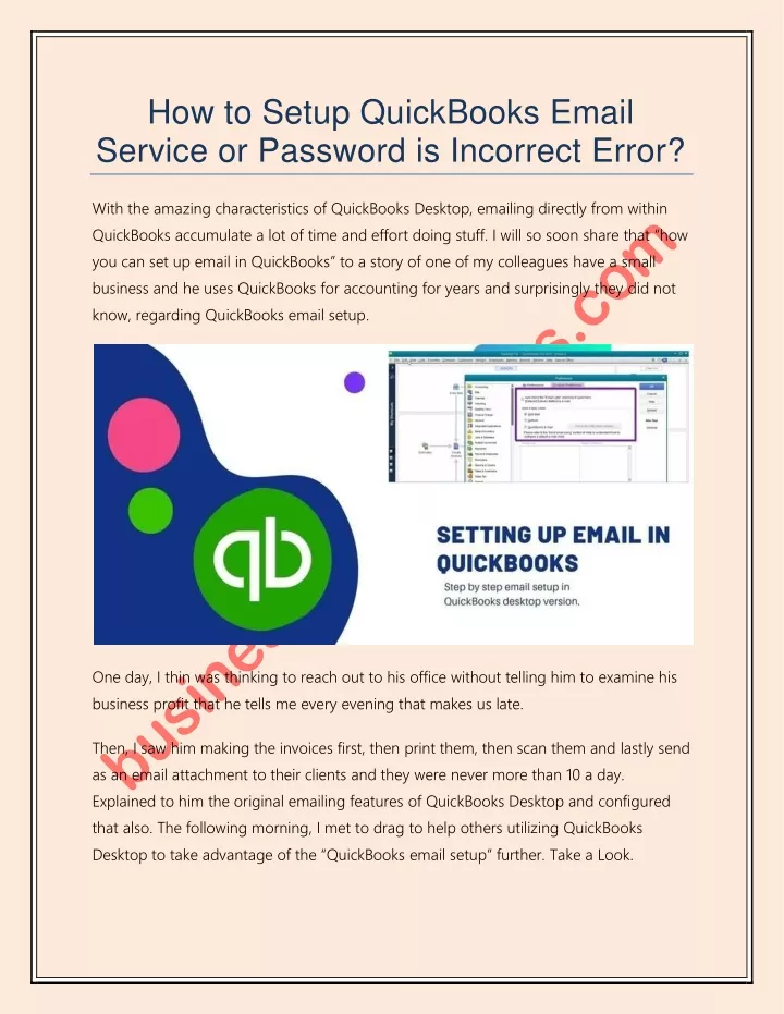 how to setup quickbooks email service or password