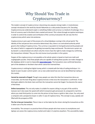 why should you trade in cryptocurrency
