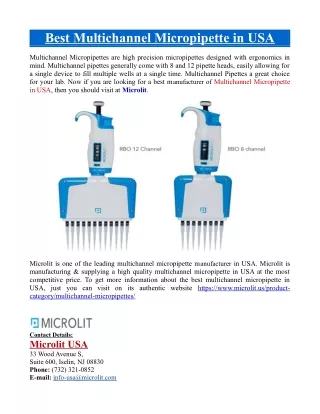 Multichannel Micropipette in USA