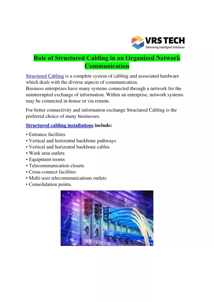 role of structured cabling in an organized