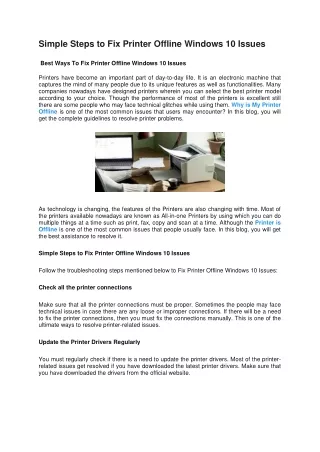 Simple Steps to Fix Printer Offline Windows 10 Issues