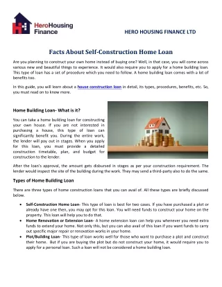 Facts About Self-Construction Home Loan