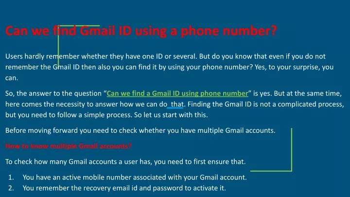 can we find gmail id using a phone number