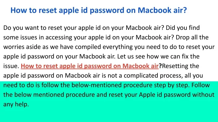 how to reset apple id password on macbook air