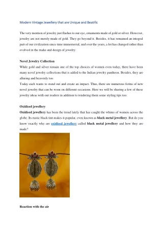 Modern Vintage Jewellery that are Unique and Beatific