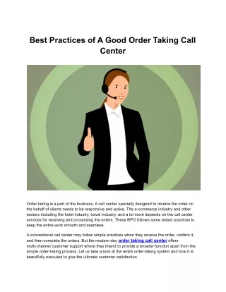 Best Practices of A Good Order Taking Call Center