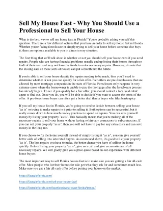 Sell My House Fast - Why You Should Use a Professional to Sell Your House