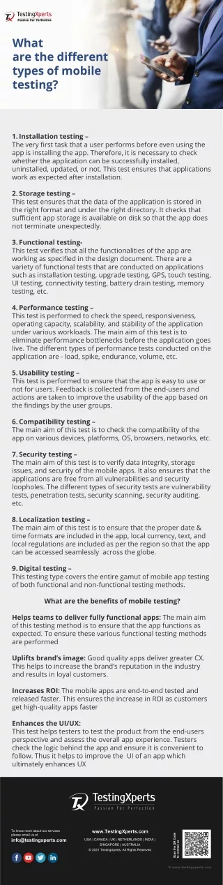 what are the different types of mobile testing