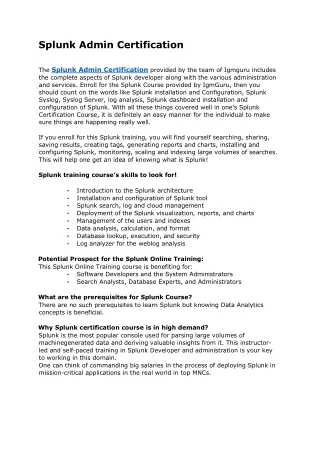 Splunk Admin Certification