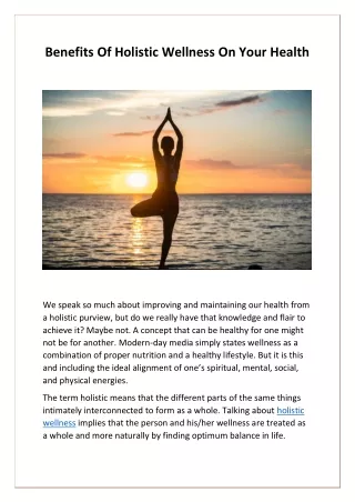 Benefits Of Holistic Wellness On Your Health