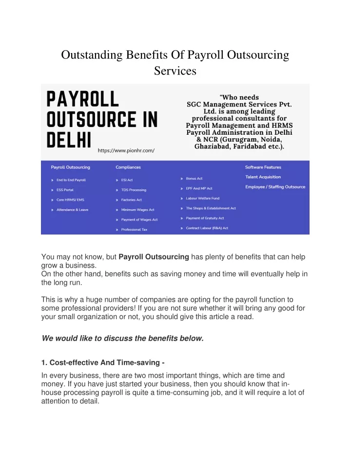 outstanding benefits of payroll outsourcing