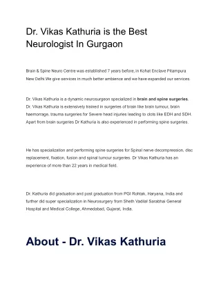 Best Neurologist In Gurgaon -  Dr. Vikas Kathuria