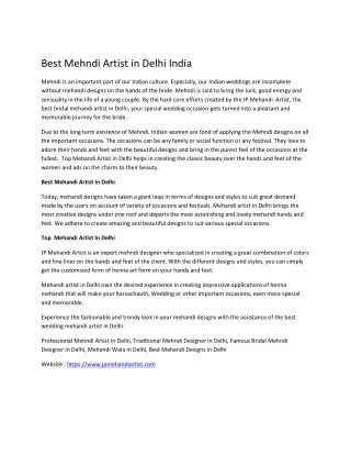 Best Mehndi Artist in Delhi India