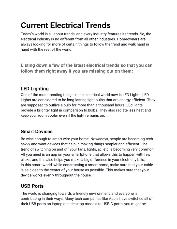 current electrical trends