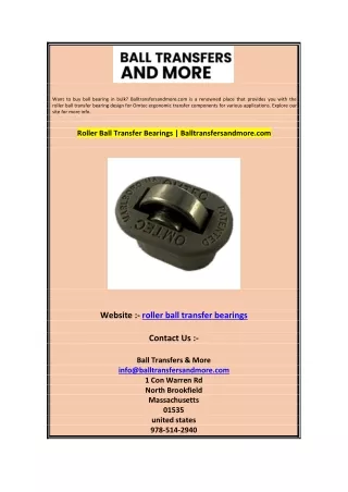 Roller Ball Transfer Bearings  Balltransfersandmore.com