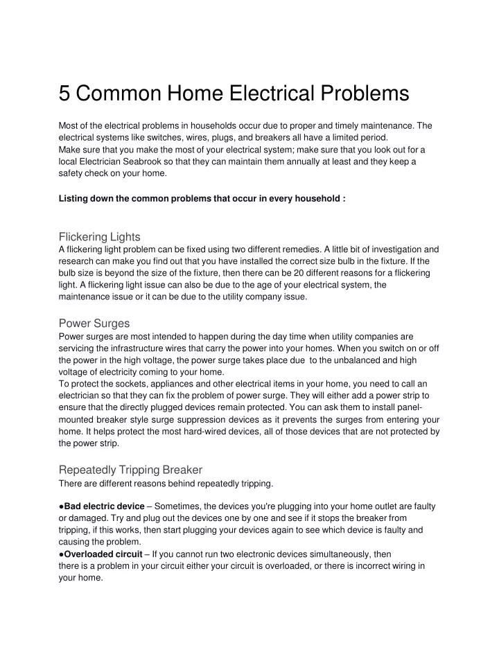 5 common home electrical problems most