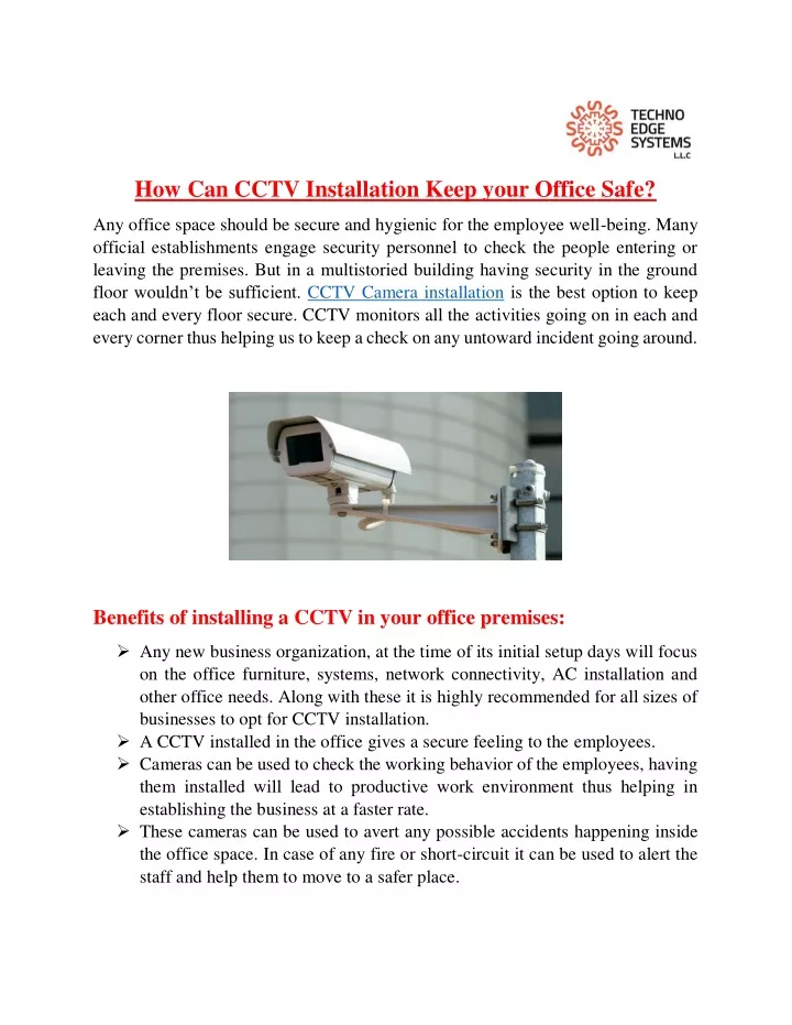 how can cctv installation keep your office safe