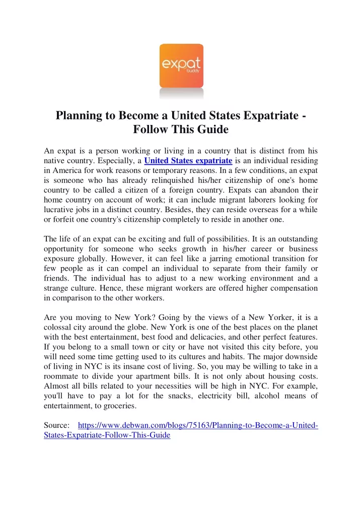 planning to become a united states expatriate