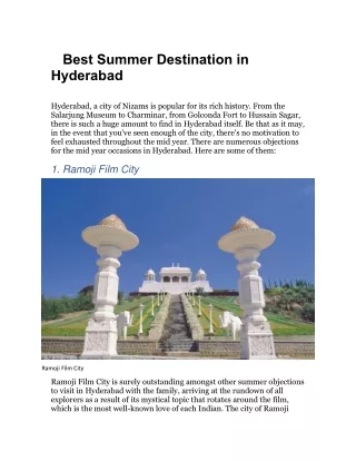 best summer destination in hyderabad