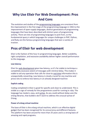 why use elixir for web development pros and cons
