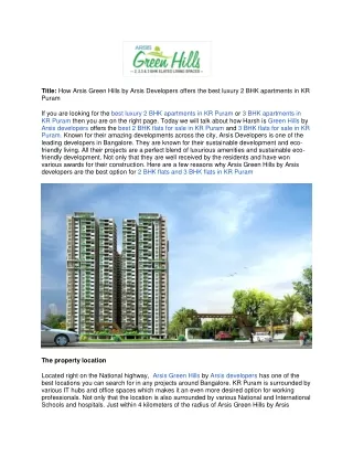 How Arsis Green Hills by Arsis Developers offers the best luxury 2 BHK apartment