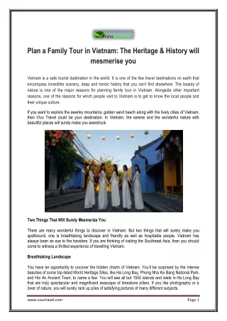 Plan a Family Tour in Vietnam: The Heritage & History will mesmerise you