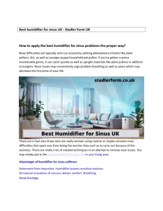 Best humidifier for sinus UK -  Stadler Form UK