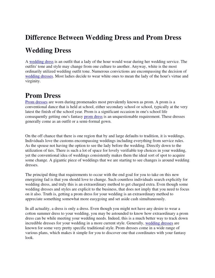 difference between wedding dress and prom dress